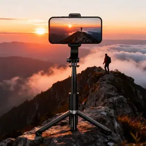 Portable selfie stick tripod with wireless remote control, 360° rotatable adjustable phone clamp telescopic folding phone holder, compatible with Apple and Android phones, dedicated accessory for outdoor travel short video live streaming and camera selfie