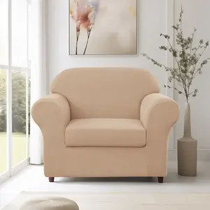 SUBRTEX Home Stretch Chair Covers 2 Piece 1 Seater Armchair Couch Sofa Cover Washable Furniture Protector with Elastic Bottom for Kids, Pets