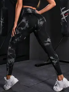Women's Sport Seamless High-Waisted Gym Workout Leggings, Tie-Dye Elastic Design, Perfect for Sports & Casual Wear, All-Season Comfort