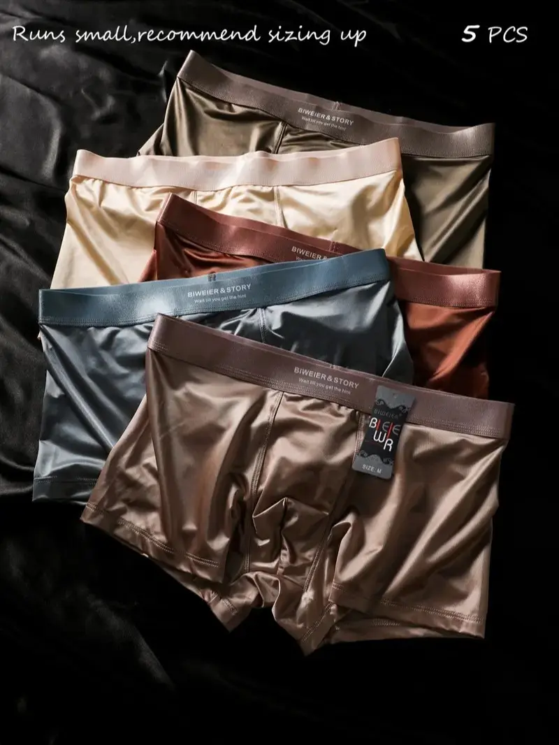 Men’s satin underwear set with elastic design, breathable boxer shorts, soft and comfortable fabric, casual style, suitable for all seasons, ideal for home and vacation use