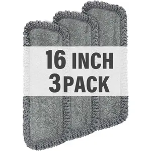 16.5 inch Mop Pads Refills, 3 Pack Microfiber Reusable Replacement Flat Mop Heads for Wet Or Dry Floor Cleaning and Scrubbing, Grey Tassel Cloth