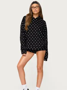 Edikted Chelsie Polka Dot Hoodie - Women's Polyester & Cotton Blend Graphic Text Print Set - Machine Washable - Size S - 5'8 Model - Womenswear