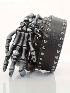 Fashion Men Women Skull Hand Leather Buckle Belt Waist Band Jeans Decorative Punk Belt Black Punk Style Belt