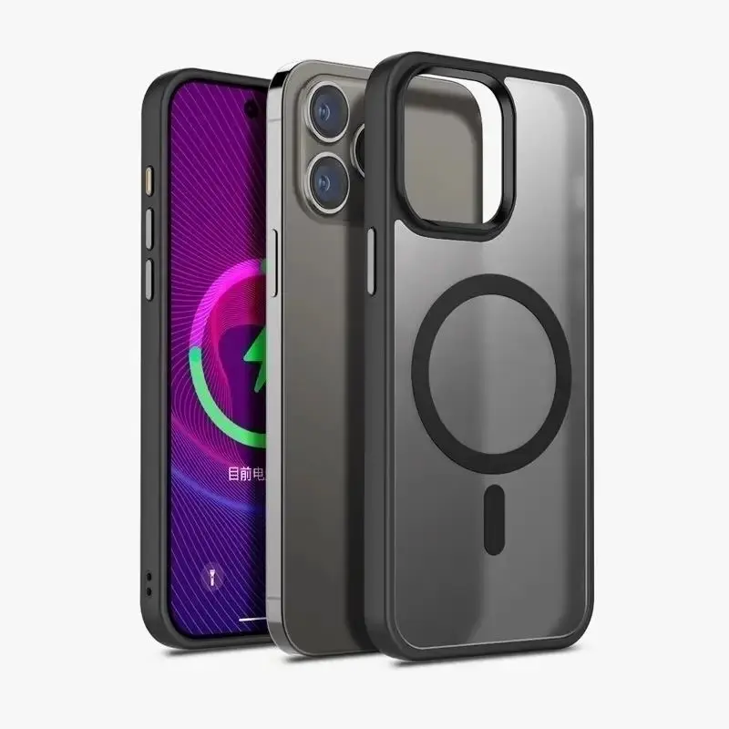 Magnetic Matte Silicone Protective Casing for iPhone 17 Pro Max/16 Pro Max/15 Plus/14 Pro/13/12, MagSafe-Compatible, Military-Grade Drop Protection, Slim Translucent Frosted Durable Flexible Shockproof Phone Case, Anti-Fingerprint, Translucent Back