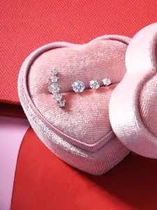 ✨4Pcs CZ Cartilage Earrings Set with Pink Velvet Heart Gift Box | 16G Stainless Steel Helix Tragus Conch Piercing Jewelry Stud Earring Jewelry Stud Earring Sets
