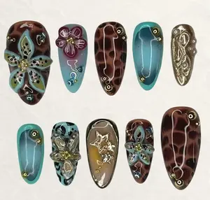 Ocean Starfish Press On Nails Sea Turtle 3D Beach Nails Tropical Ocean Summer