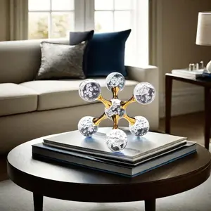 Luxury Crystal Decorative Ornament, Modern Geometric Molecular Ball, Living Room Desk Decoration, Home Office Counter Accessory