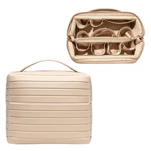 Foldable waterproof travel makeup bag, large-capacity cosmetics organizer box with multi-layer compartments for makeup and skincare items, essential toiletries bag, multi-layer zipper closure, lightweight and portable, waterproof travel toiletry bag, larg