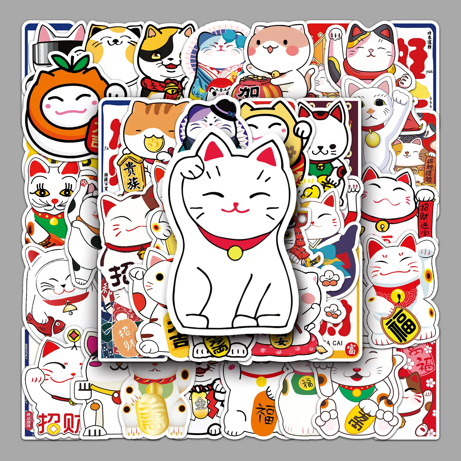 50 Pcs Lucky Cat Stickers, Kawaii Japanese Maneki Neko Fortune Vinyl Decals for Laptop Phone Case Water Bottle, Good Luck Wealth Stickers for Adults Kids Manifesting wealth and a pay raise with these Lucky Cat stickers!