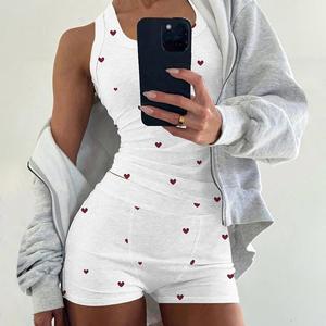 CHICME Women's 2-Piece Heart Pattern Pajama Set – Sleeveless U-Neck Tank Top & Stretchy Waist Shorts
