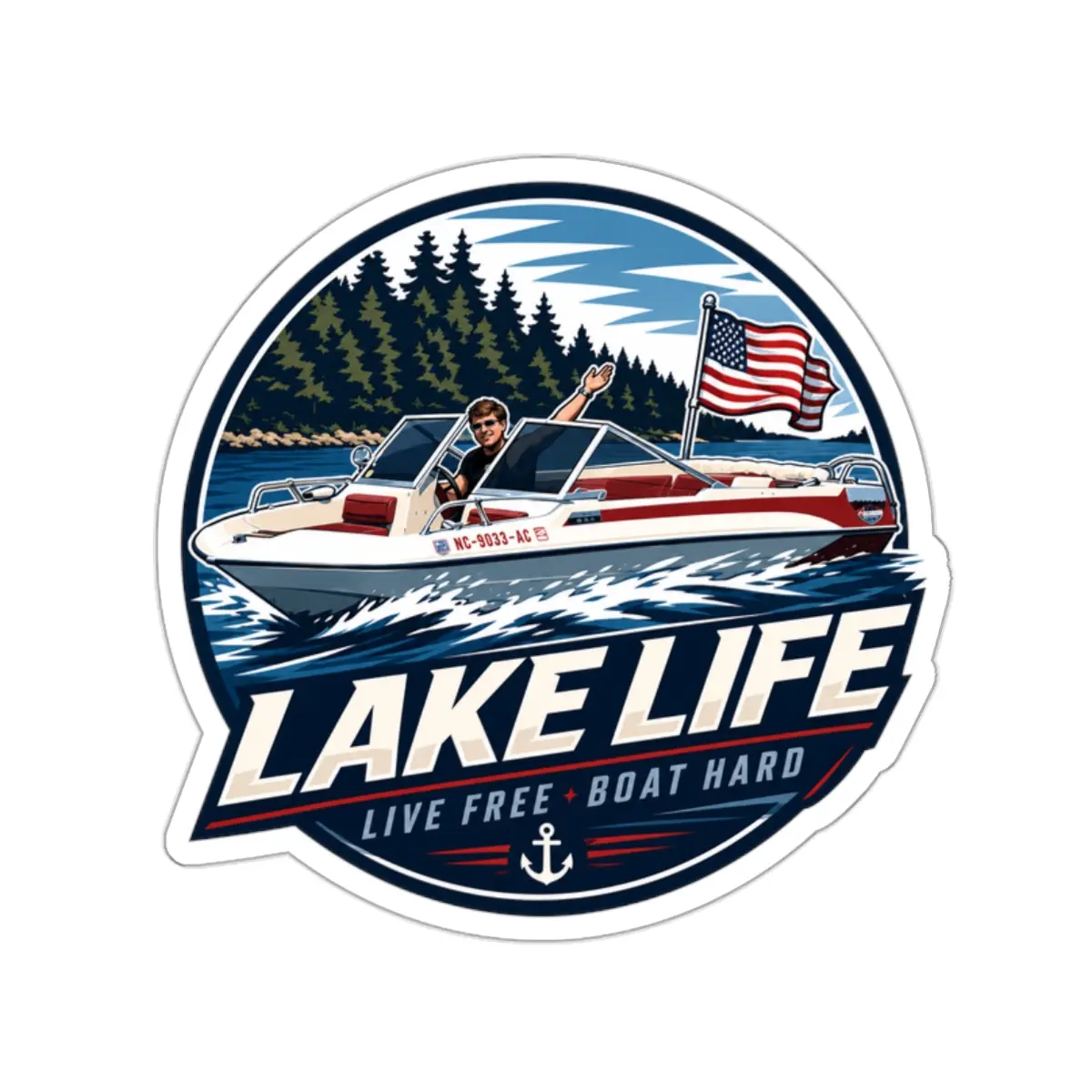 Lake Life Die-Cut Nautical Vinyl Stickers - Vintage US Pride Boat Decal for Boating Captains, UV Protective, Water Resistant, Durable Against Splashes, Eco-Friendly Inks, 5+ Year Weather Rating (Toys & Hobbies, DIY Scrapbooking Stamping)