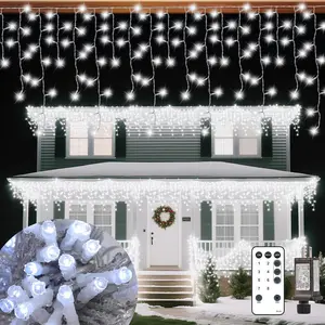 Christmas Ice Lights Outdoor, Cold White 33FT 306 LED 8 Modes Plug in Xmas Tree Decorations Twinkle Fairy Light String with Remote Timer Memory for Roofline Yard Party Wedding Camping Decor