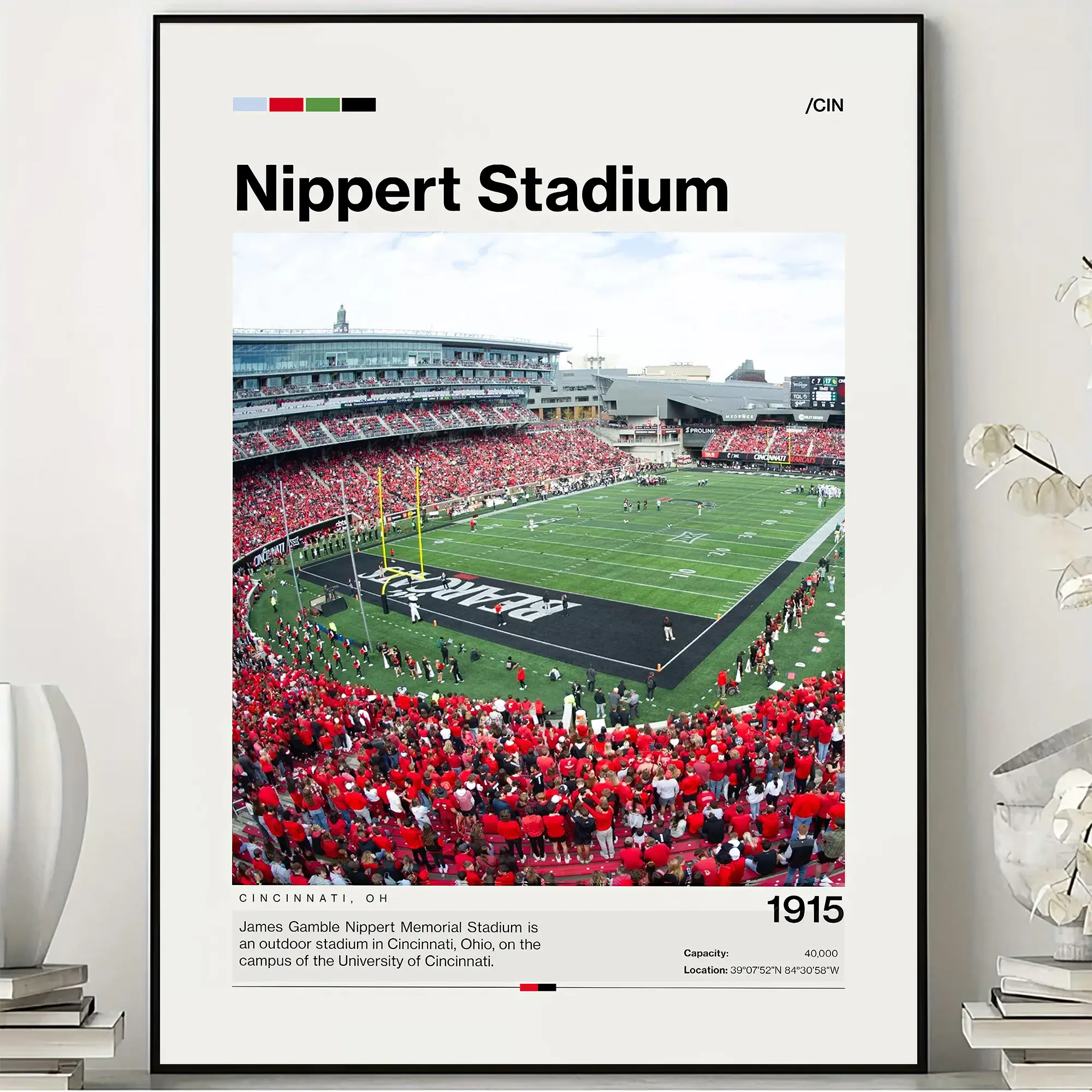 Nippert Stadium Poster, Cincinnati Bearcats Football Wall Art, Modern College Sports Print, Game Day Fan Gift, Unframed