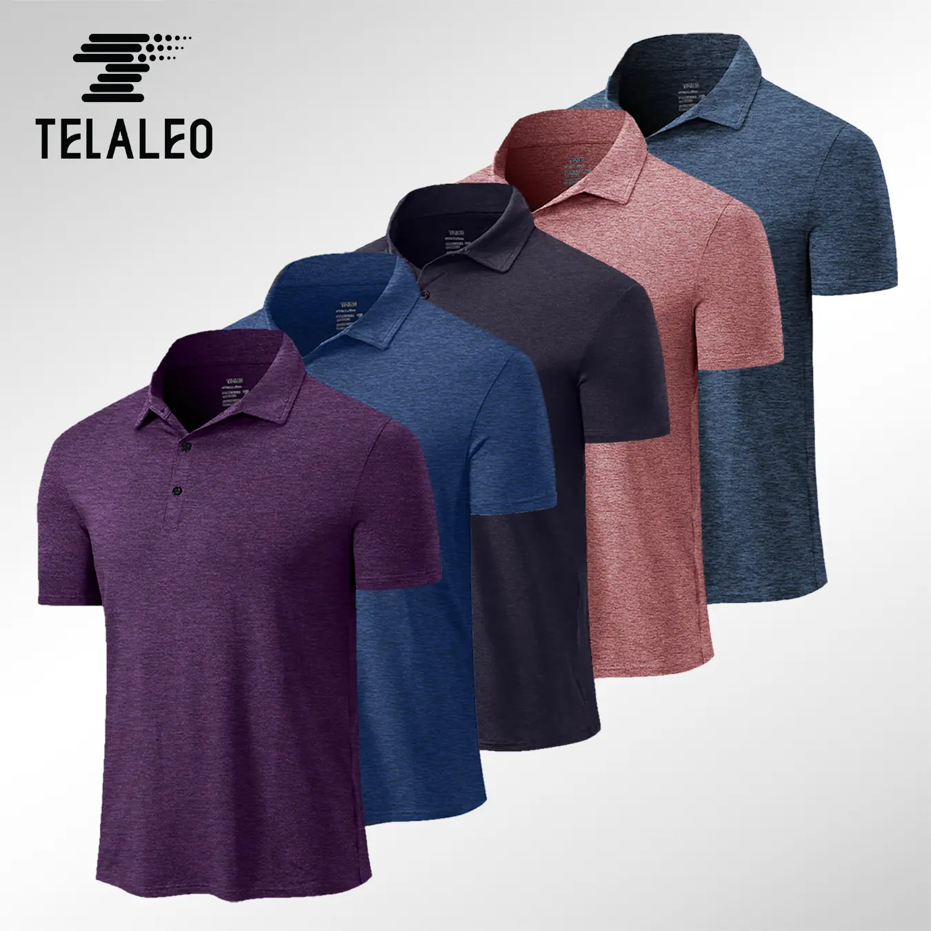 TELALEO Men's Sports Polo Shirts, 5 Pack Fast Drying Short Sleeve Athletic Performance Activewear for Hiking & Light Outdoor, Activewear Men's Sports Polo, Men's Wear
