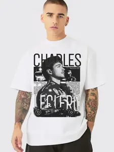 Charles Leclerc Editorial Graphic T-Shirt Full Logo, Vintage Racing Driver Print Tee, Monochrome Streetwear Shirt