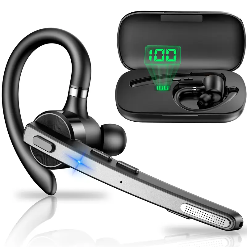 Wireless Bluetooth 5.2 Earpiece Driving Trucker Headset Earbuds Noise Cancelling