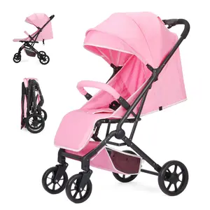 B01 Lightweight Travel Stroller, Compact & Airplane-Friendly for Baby and Toddler, Lie-Flat Seat, One-Hand Fold, Shoulder Strap, Extendable Canopy, Storage Basket, 4 Wheel Suspension