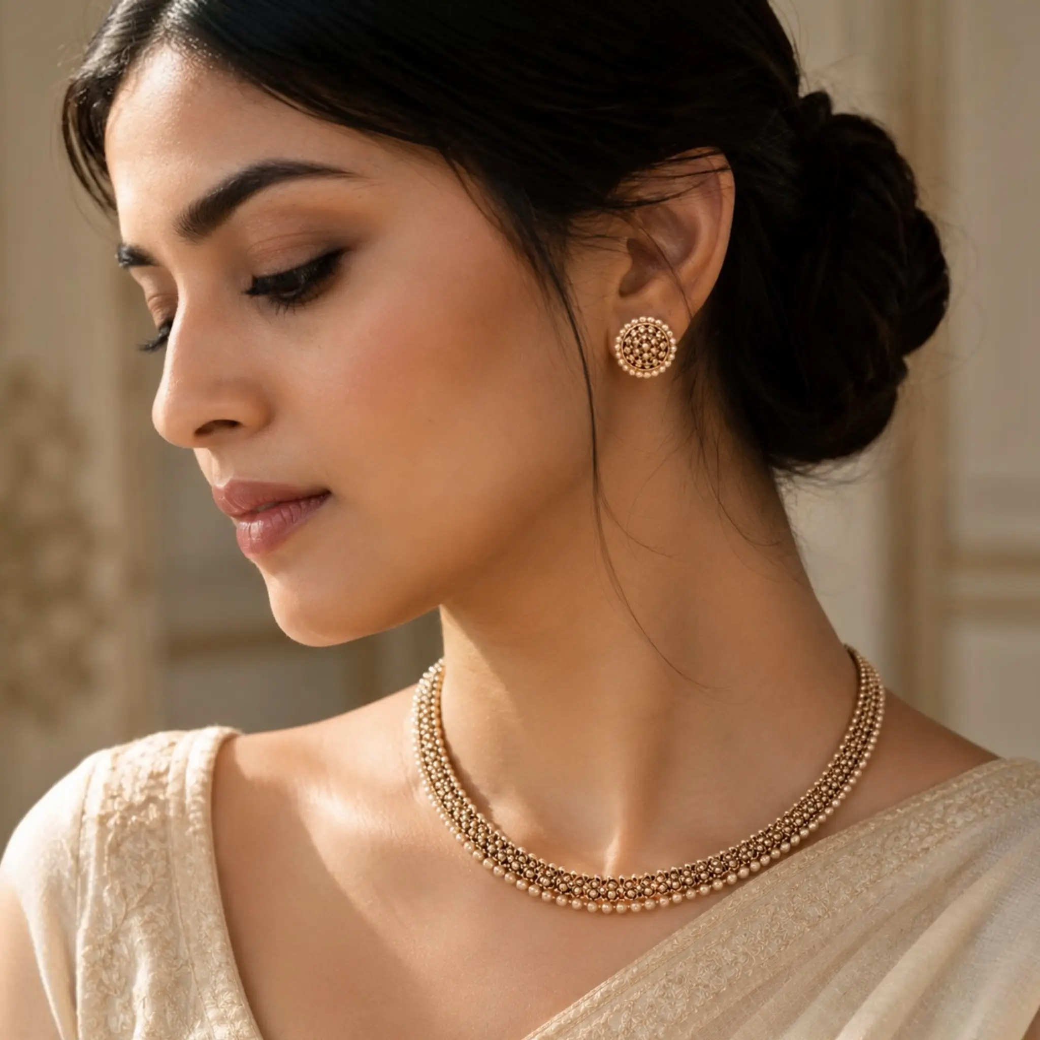 Susan Kundan Pearl Necklace Set with Stud Earrings | Indian Bridal Jewelry