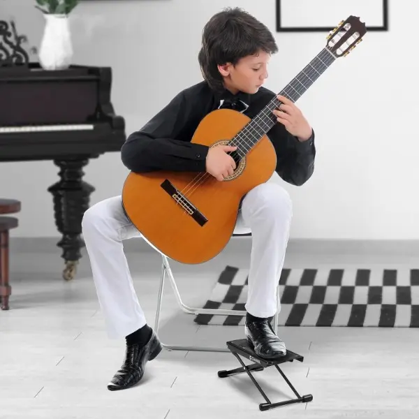 Adjustable Guitar Footstool with Folding Metal Frame and Nonslip Pad