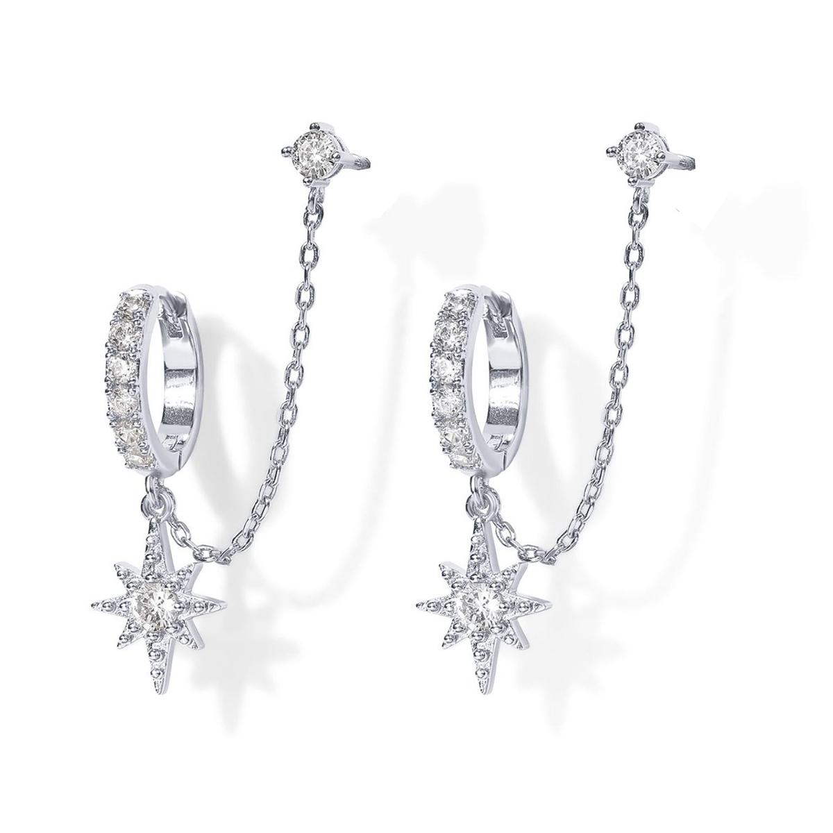 Gold Color Earrings For Women Double Piercing Dangle Chain Huggie Hoop Earrings Stud Earring For Women