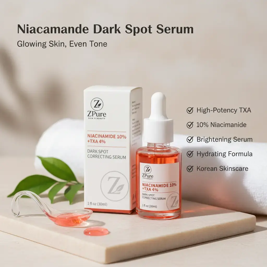 Z ZPURE SKIN & BEAUTY 10% Niacinamide + TXA Brightening Facial Serum - High-Potency Amide Essence for Uneven Tone & Post-Spot Care, Hydrating Korean Skincare, Amide Serums & Essences