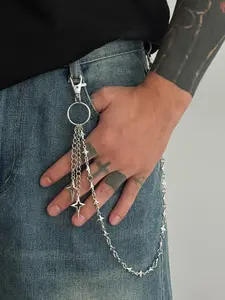 Men's Hollow Star Pendant Multi-Layer Fringe Layering Metal Fashion Accessory, Hip Hop Punk Style Pants Chain, Vintage Waistband Jewelry Gift