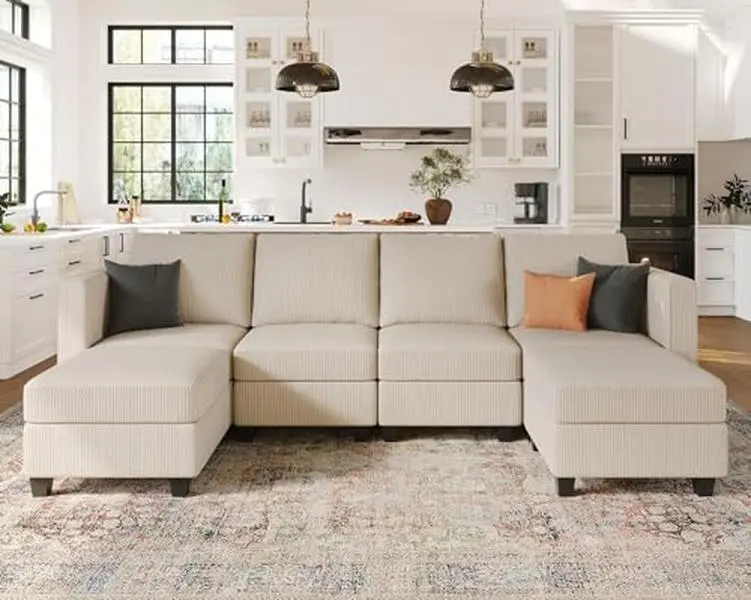 Belffin Modular Sectional Couch with Storage Ottoman Corduroy U Shaped Sectional Sofa with Chaise Convertible Modern Sectional Sofa Couch
