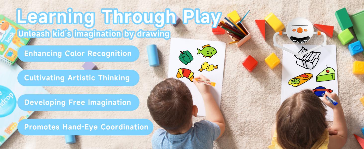 Drawing Robot for Kids, Montessori Painting Learning Toys, Voice Interactive Educational Drawing Machine with 220 Word Cards for 3 4 5 6 7 8 Year Old Boys Girls Gift