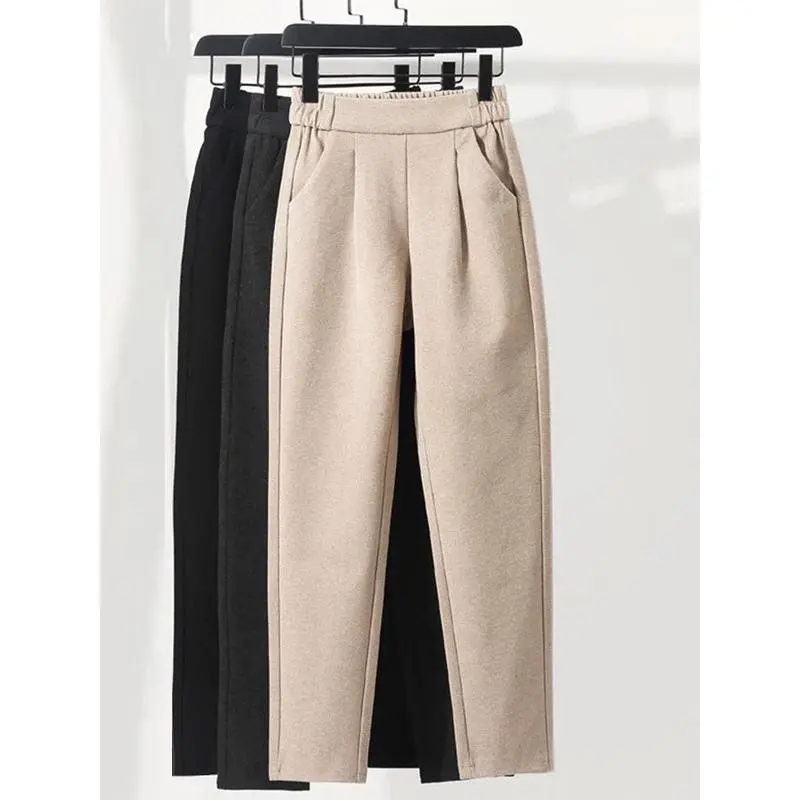 New style3 Colors Woolen Pants's Harem Pencil Pants 2025 Autumn Winter High Waist Elastic Korean Style Lady Suit Pants Trousers