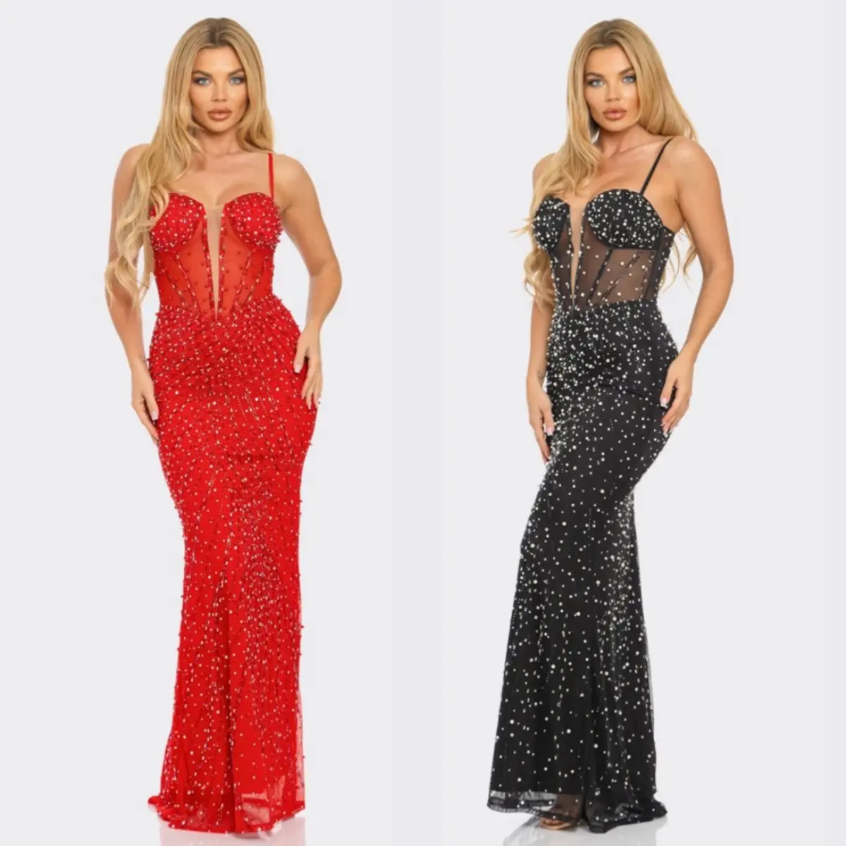 Kiarrah Rhinestone/Pearl Studded Corset Maxi dress Womenswear