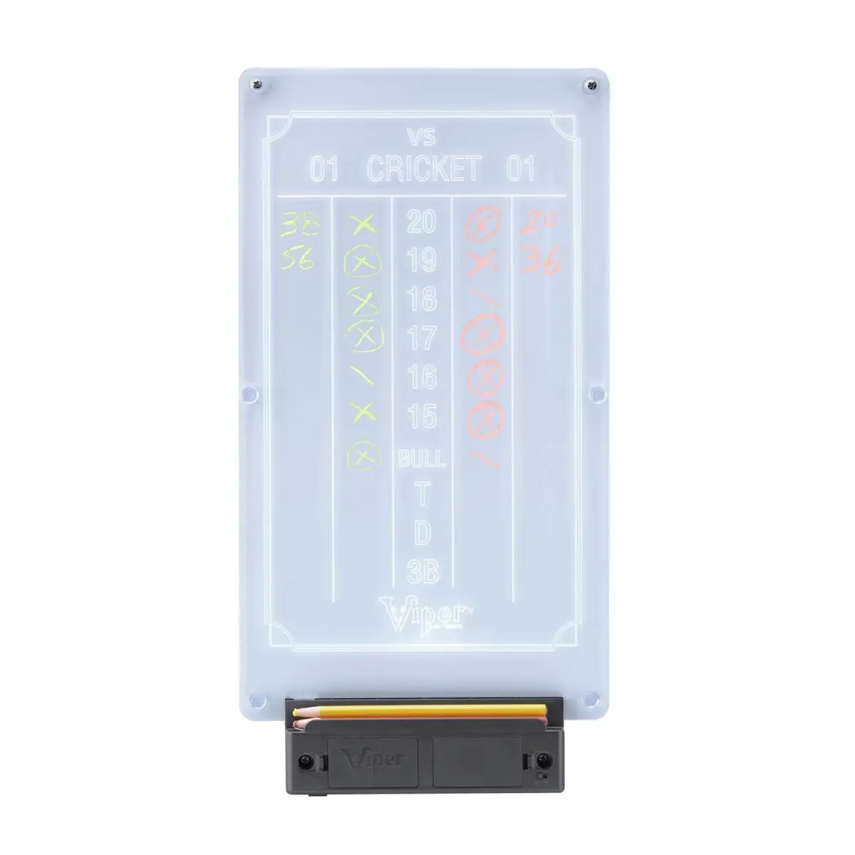 Viper Illumiscore Plus Illuminated Dart Scoreboard, 19.5x10" Transparent Side-Lit Display for Cricket and 01 Games, Dual Power, Cricket Games, Easy Cleanup, Dart Game, Simple Installation