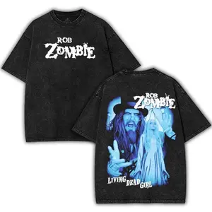 Vintage Rob Zombie Hellbilly Deluxe band graphic t-shirts Washed Tee, vintage clothing rock concert outfits, Oversize Streetwear Heavy Cotton Top, Unisex Alternative Metal Concert grunge clothes
