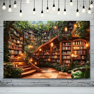 1pc Enchanted Library Tapestry, Polyester Wall Hanging for Home & Garden Decor, Versatile Banner for Weddings, Birthdays, Anniversaries, Fits All-Season Events, No Electricity Needed, Home Decor Tapestry |     Cozy Atmosphere Decor |     Durable Wall Hang