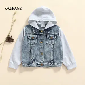 Kids Autumn Jacket, Splicing Hooded Long Sleeve Button-Open Casual Coat for Baby Girls, Boys, 2-7 years