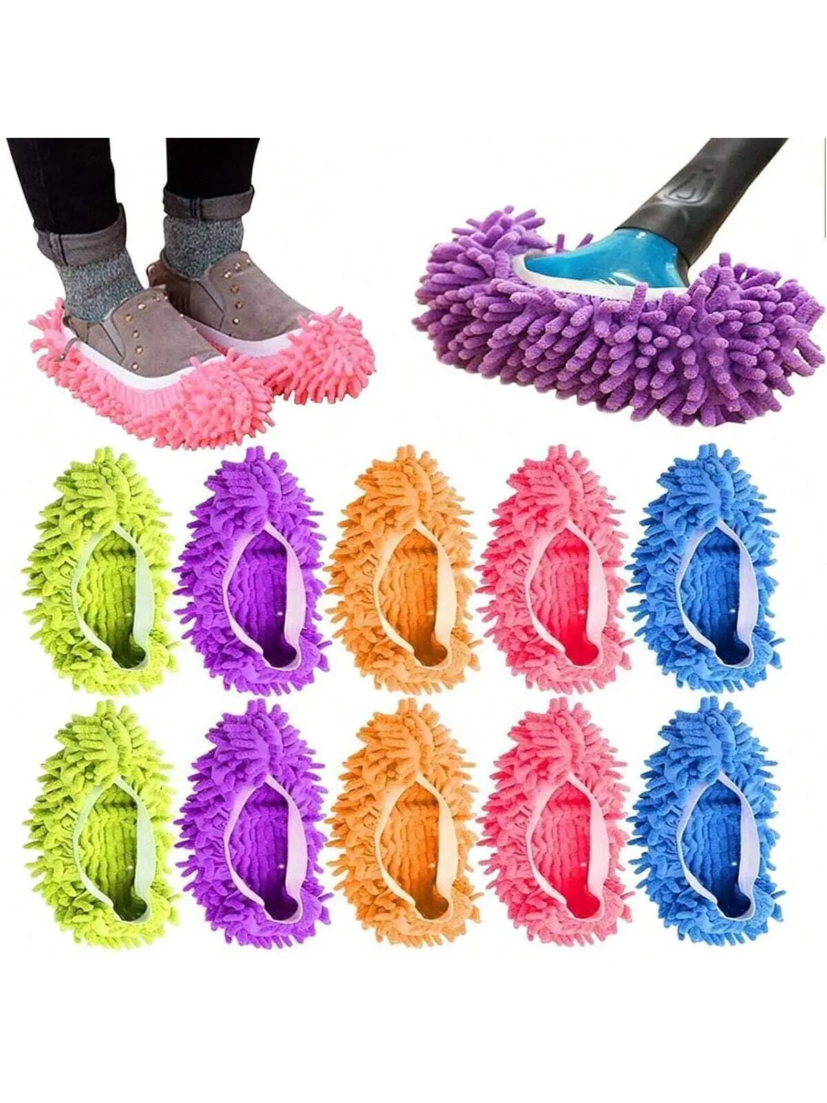 1pair/5pairs Reusable Mop Slippers For Floor Cleaning, Microfiber Anti-Dust Mop Socks Suitable For Women, Men, Children, Household, Office, Bathroom, Kitchen Microfiber Washable