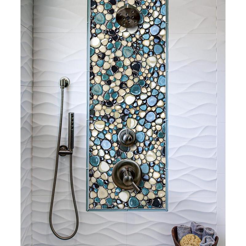 Pebble Tiles 5 Sheets, Aqua Teal Blue Mosaic Tiles for Accent Wall Backsplash, Pebble Tile for Bathroom Shower Floor