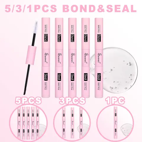 SEEUI 5Pcs Bond & Seal, DIY Lash Clusters Glue, Eyelash Adhesive, Stock up Set, Large Capacity 2 in 1 Bond and Seal, Long Lasting Lash Bond DIY Lash Extension, for Beginner, Waterproof, DIY Eyelash Extensions, Eyelash Bonding Tools