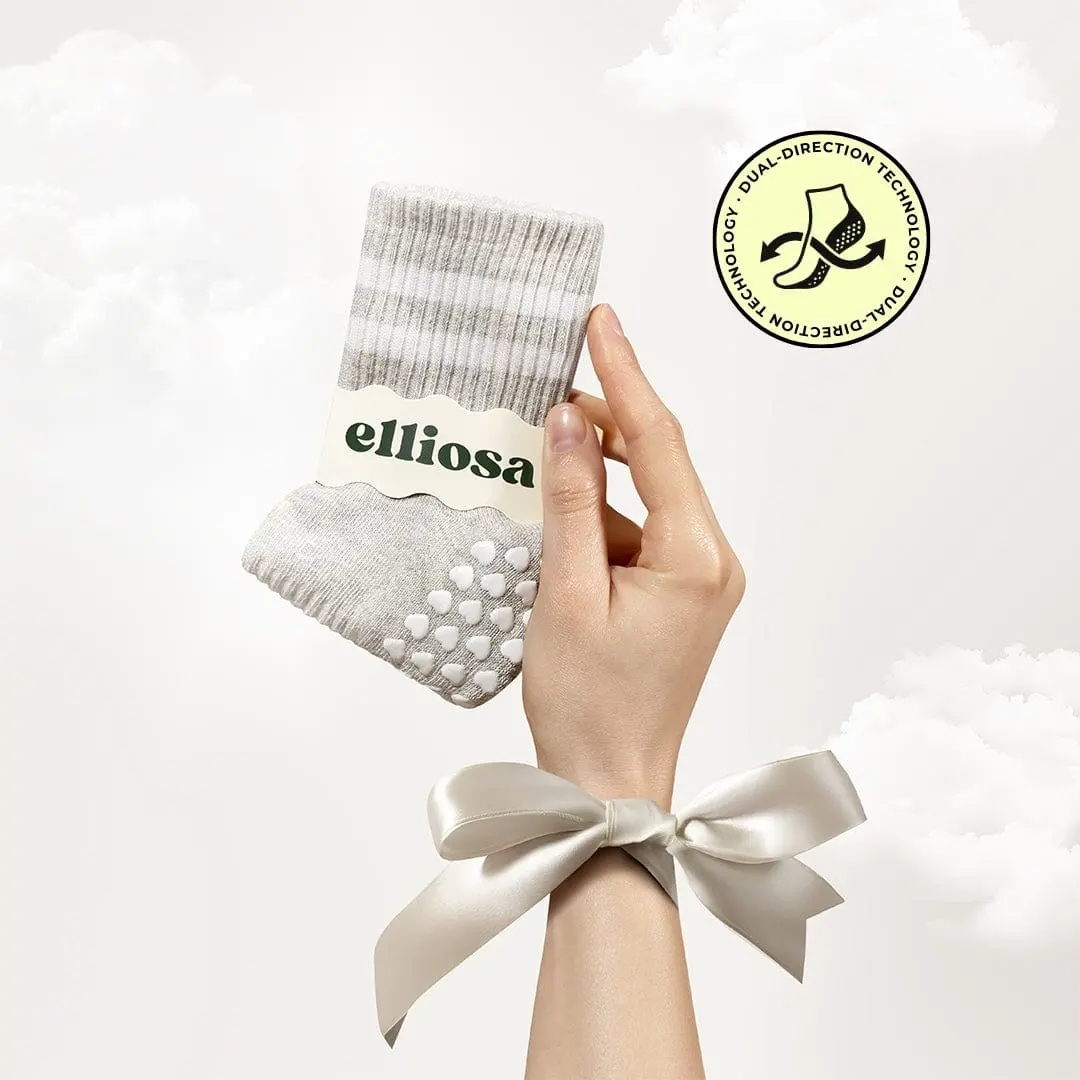 Elliosa Non-Slip Grip Socks for Pilates, Yoga & Barre, Cotton Blend Athletic Studio Workout Socks