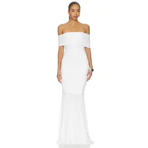 Norma Kamali Sleeveless Cowl Neck Side Shirred Fishtail Gown in Snow White