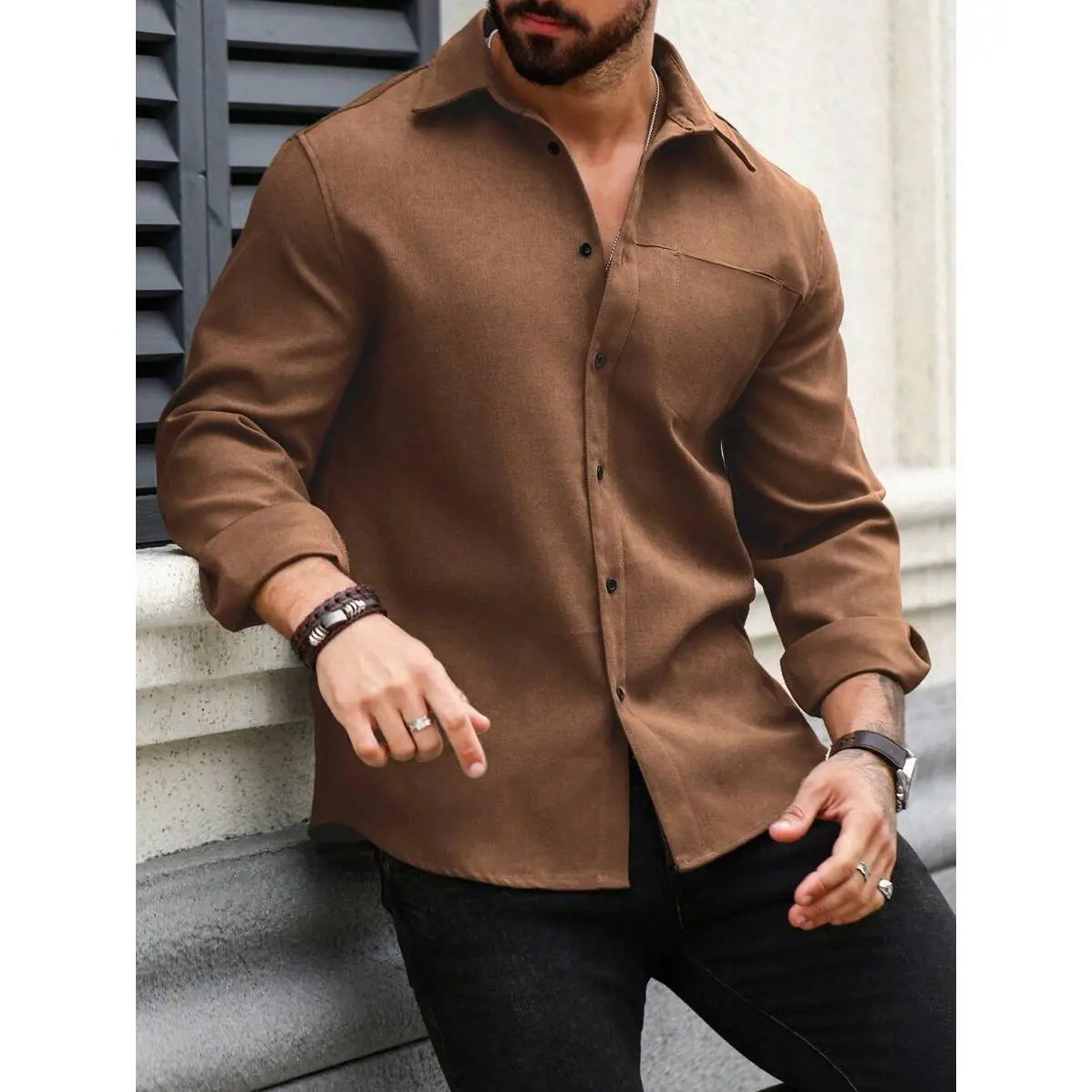 chocolate brown dress shirt for men Men's Ely Cattleman Long Sleeve Solid Chocolate Western Shirt LT