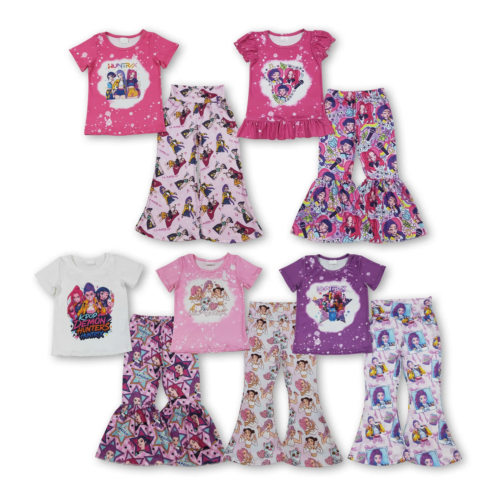 FS Kids Girl Cartoon Clothing Set  Bell Bottom Outfit Spring Funny Movie  Fall Pants Set