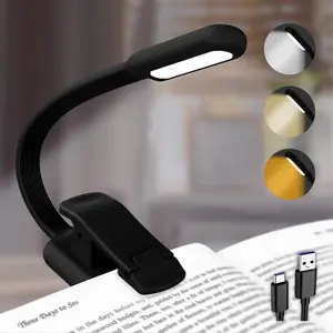 Rechargeable Book Light for Reading - 9LED Eye-Caring Clip Light w/ 9 Color Temp, Stepless Dimming, 50H , USB-C, Ultra Slim -  for Book Lovers (Black)