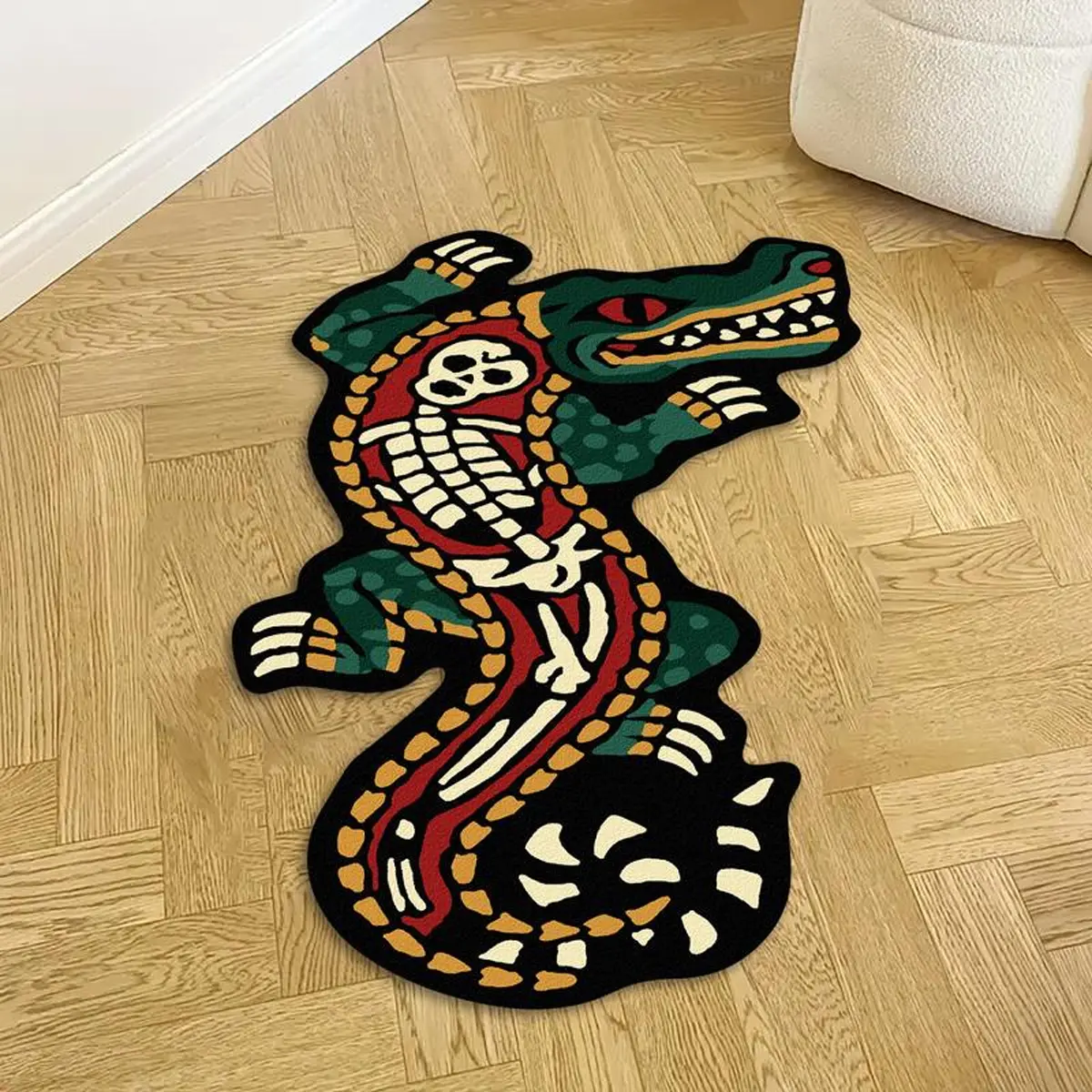 Fashion Crocodile Creative Carpet, Hip Hop Skull Rug, Animal Printed Rug, Decorative Area Rug, Indoor Area Rugs, Soft Plush Foot Pad, Home Decor Rug, Perfect Gift for Youngsters, Suitable for Living Room Bedroom