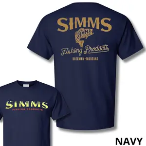 Simms Fishing Products T-Shirt, Vintage Graphic Tee, Soft Cotton Blend Shirt, Established in Bozeman, Montana Apparel for Men & Women, Perfect Fishing Gift