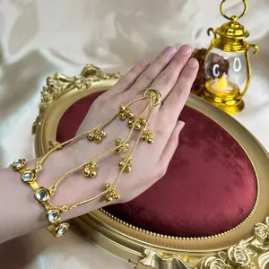 Elegant Kashmiri Moon Kundan Ghungroo HathPhool ( Hand Chain ) For Both Hands