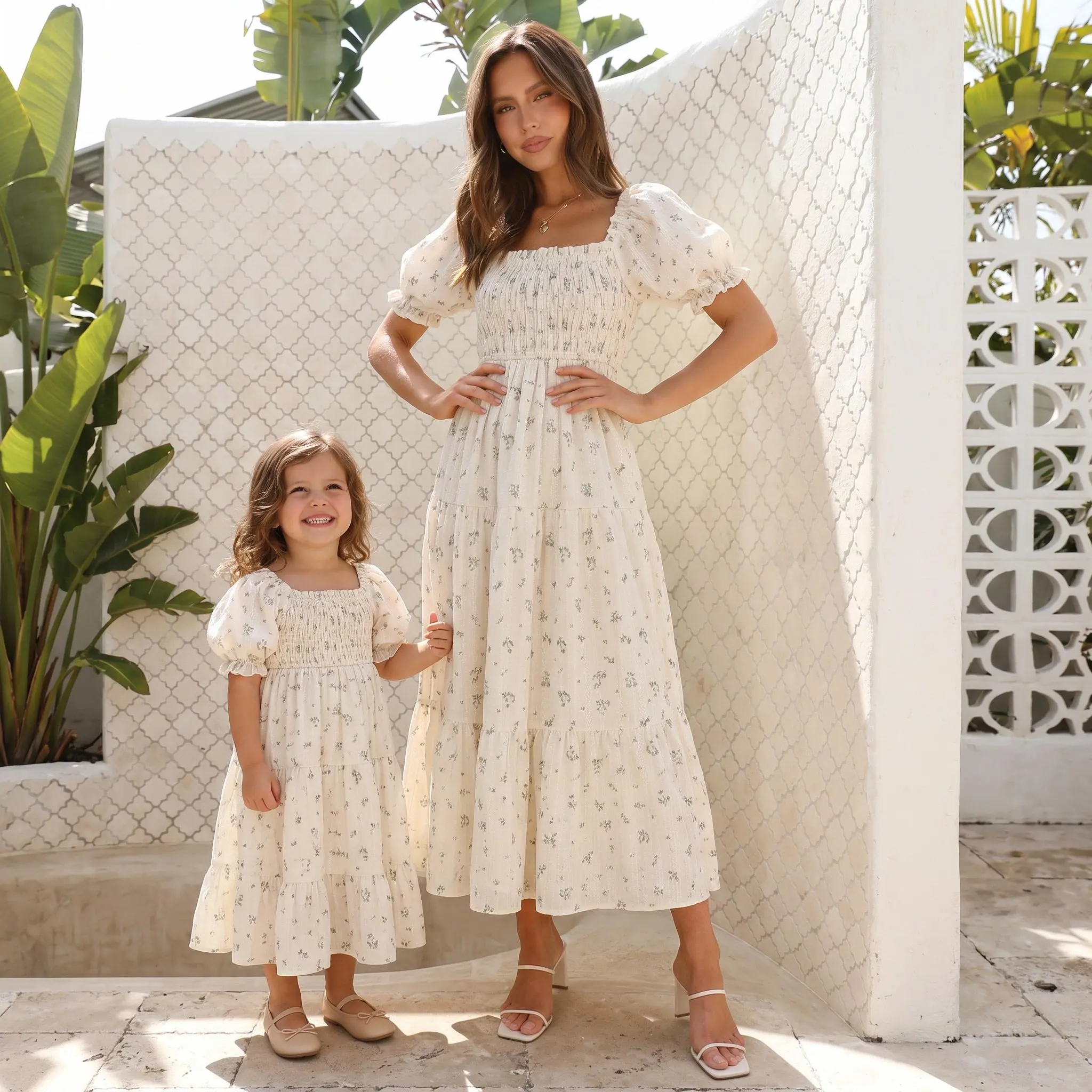 100% Cotton Tiered Smocked Mommy and Me Dresses