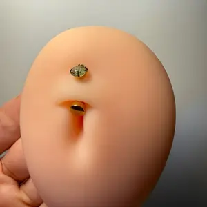 Raw Moldavite Belly Ring Surgical Steel Waterproof 14g Natural Czech Republic Stone Hypoallergenic, Floating Naval Ring