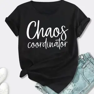 Chaos Coordinator Cursive Graphic Tee | Funny Mom Teacher Women Casual T-Shirt