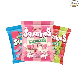 Squashies Drumstick Candy 3 Pack Bundle - Strawberry Flavor Candies - 120g Each - Imported from the UK
