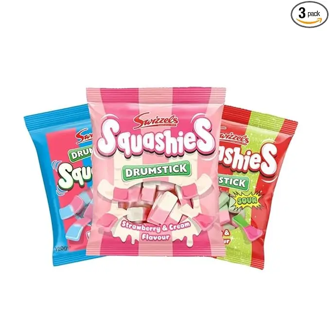 Squashies Drumstick Candy 3 Pack Bundle - Strawberry Flavor Candies - 120g Each - Imported from the UK